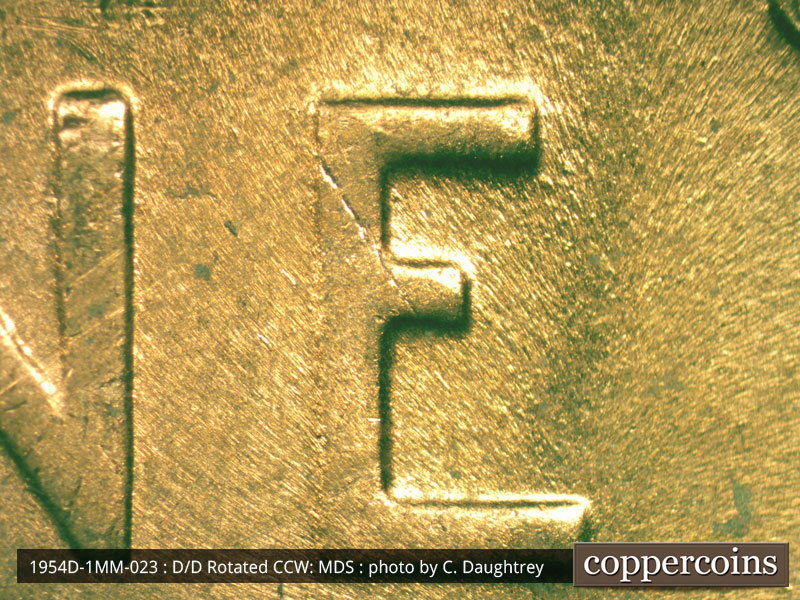 Die-stage B marker on 1954D•1MM•023 (1954 Repunched Mint Mark).