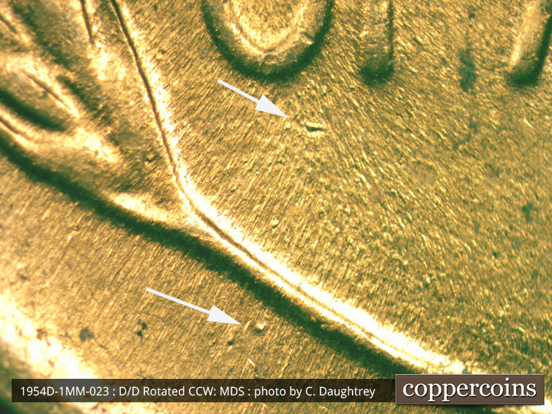 Die-stage B marker on 1954D•1MM•023 (1954 Repunched Mint Mark).