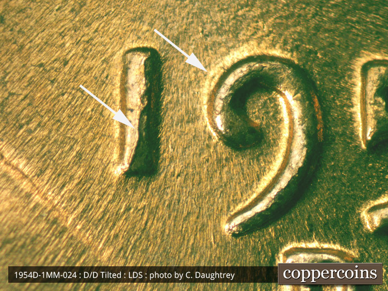 Die-stage C marker on 1954D•1MM•024 (1954 Repunched Mint Mark).