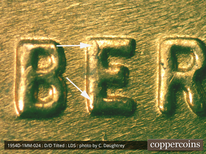 Die-stage C marker on 1954D•1MM•024 (1954 Repunched Mint Mark).