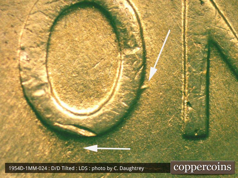 Die-stage C marker on 1954D•1MM•024 (1954 Repunched Mint Mark).