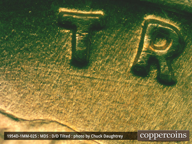 Die-stage B marker on 1954D•1MM•025 (1954 Repunched Mint Mark).