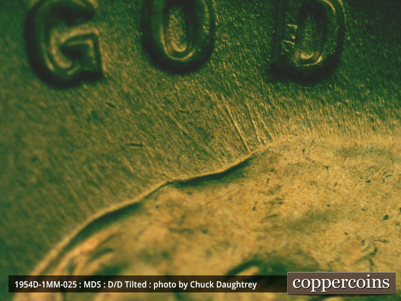 Die-stage B marker on 1954D•1MM•025 (1954 Repunched Mint Mark).