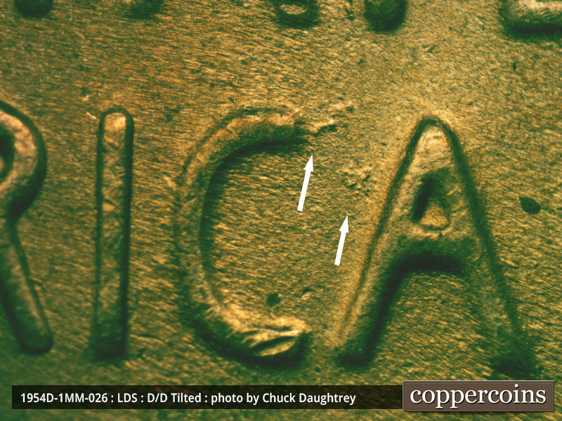Die-stage C marker on 1954D•1MM•026 (1954 Repunched Mint Mark).