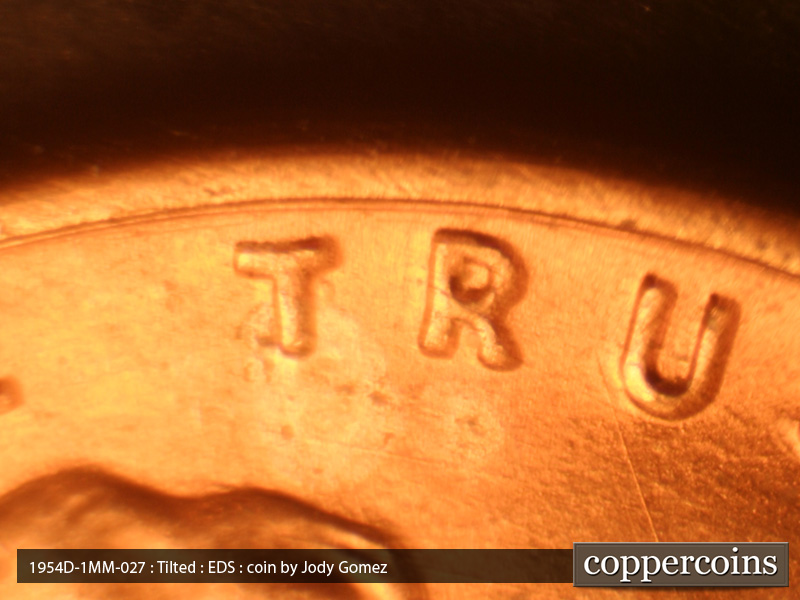 Die-stage A marker on 1954D•1MM•027 (1954 Repunched Mint Mark).