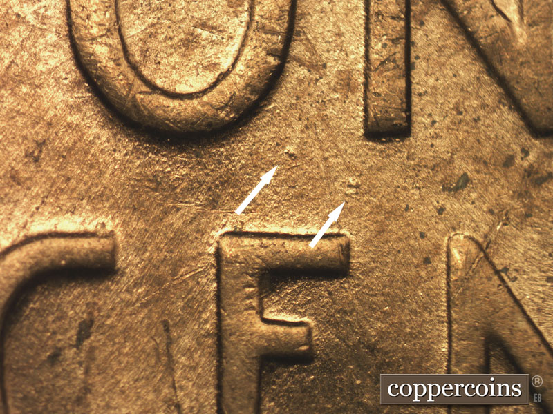 Die-stage B marker on 1954D•1MM•029 (1954 Repunched Mint Mark).