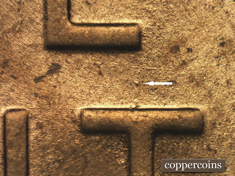 Die-stage B marker on 1954D•1MM•029 (1954 Repunched Mint Mark).