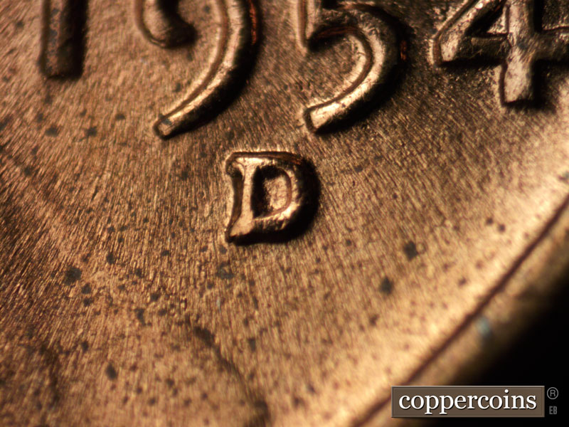 1954 Lincoln cent obverse, CopperCoins die 1954D•1MM•032.