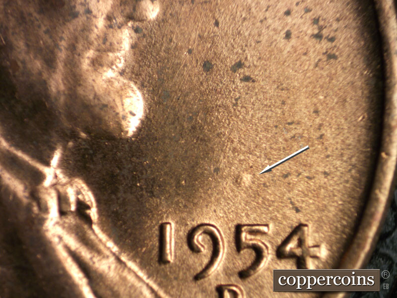 Die-stage B marker on 1954D•1MM•032 (1954 Repunched Mint Mark).
