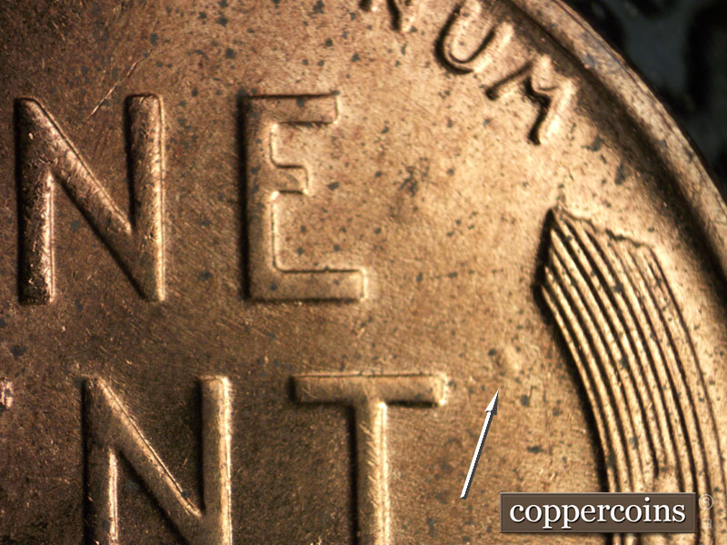 Die-stage B marker on 1954D•1MM•032 (1954 Repunched Mint Mark).