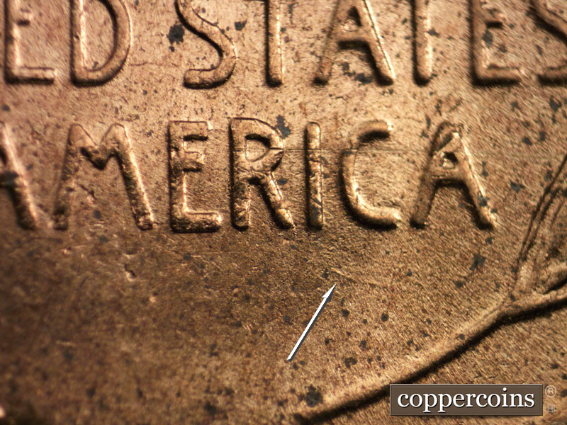 Die-stage B marker on 1954D•1MM•032 (1954 Repunched Mint Mark).