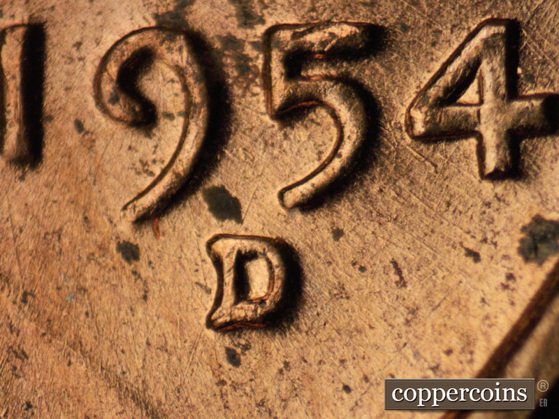 Die-stage C marker on 1954D•1MM•033 (1954 Repunched Mint Mark).