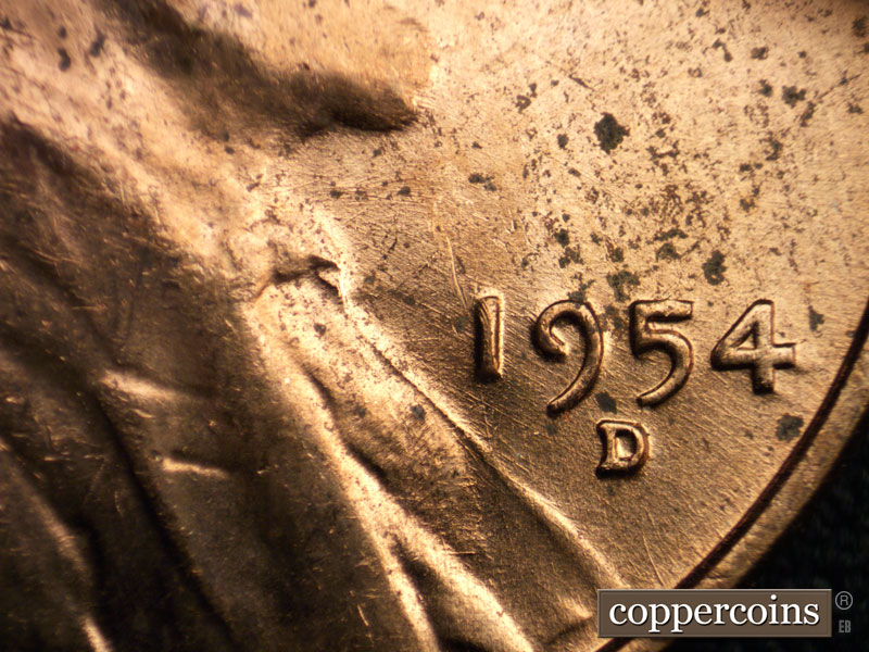 Die-stage C marker on 1954D•1MM•033 (1954 Repunched Mint Mark).