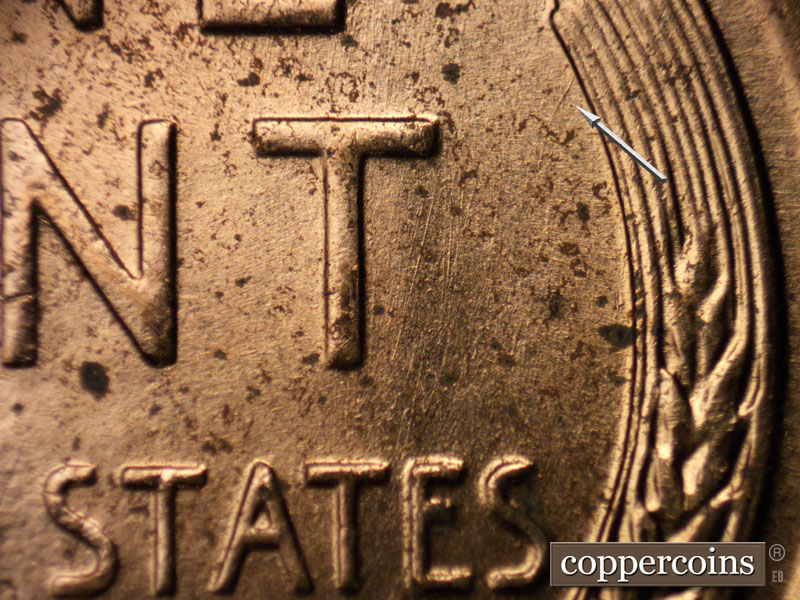 Die-stage C marker on 1954D•1MM•033 (1954 Repunched Mint Mark).
