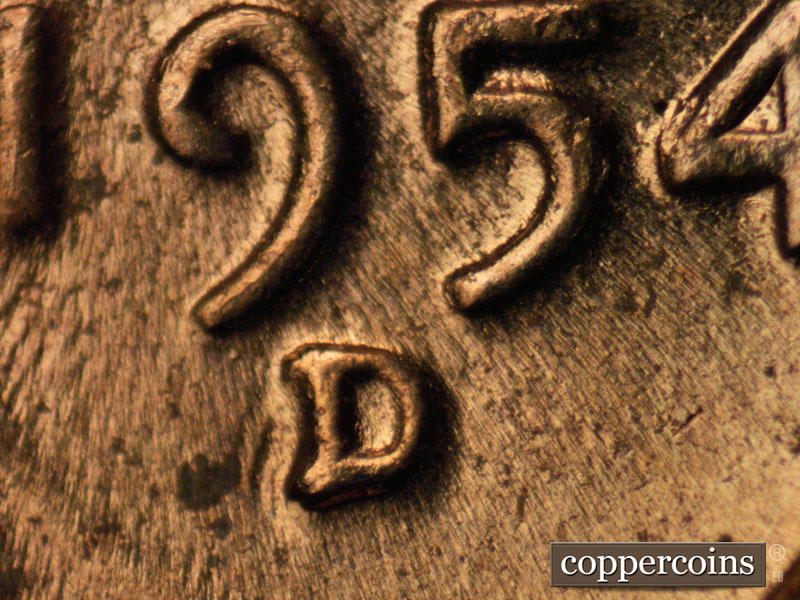 Die-stage C marker on 1954D•1MM•034 (1954 Repunched Mint Mark).