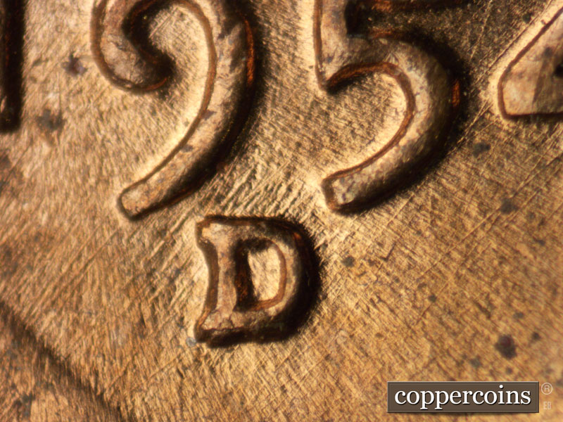 1954 Lincoln cent obverse, CopperCoins die 1954D•1MM•035.