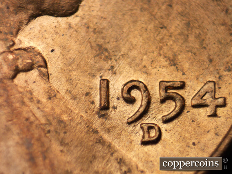 Die-stage B marker on 1954D•1MM•035 (1954 Repunched Mint Mark).