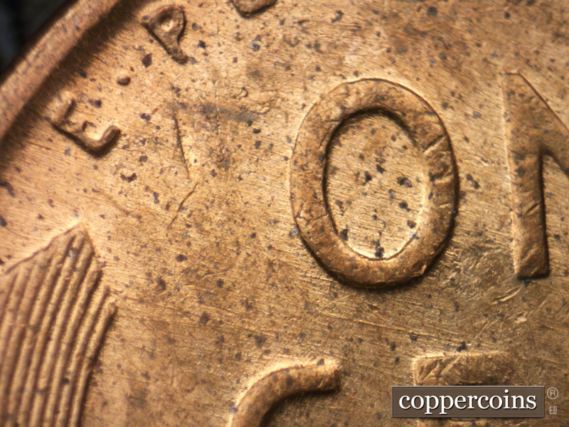 Die-stage B marker on 1954D•1MM•035 (1954 Repunched Mint Mark).