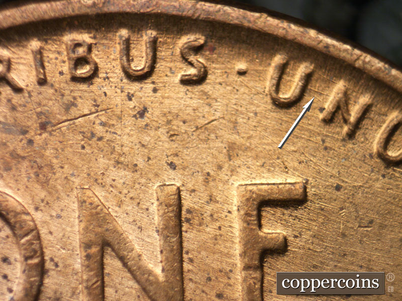 Die-stage B marker on 1954D•1MM•035 (1954 Repunched Mint Mark).