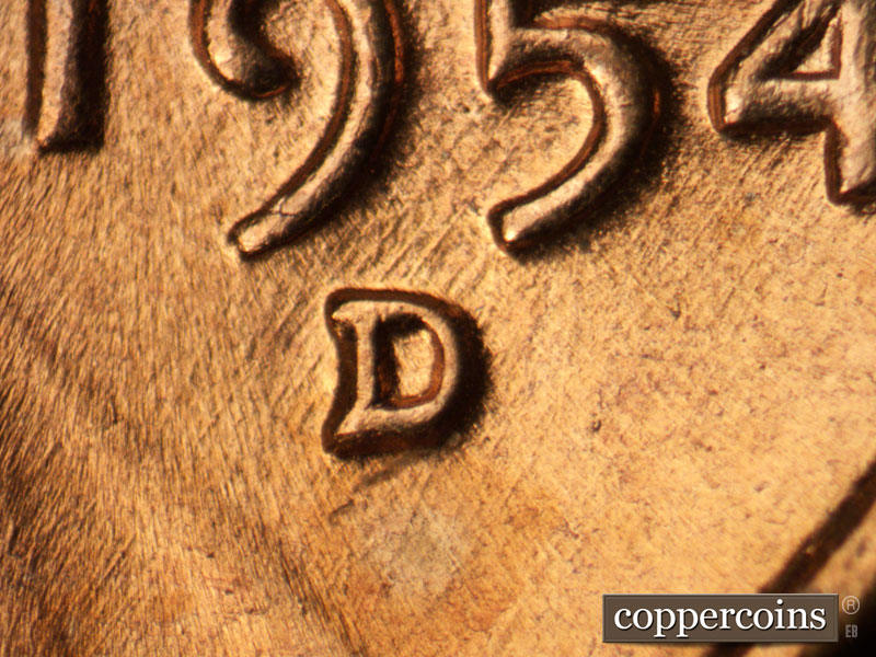 1954 Lincoln cent obverse, CopperCoins die 1954D•1MM•036.