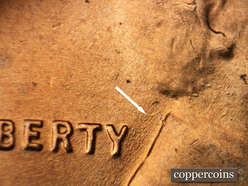 Die-stage B marker on 1954D•1MM•036 (1954 Repunched Mint Mark).