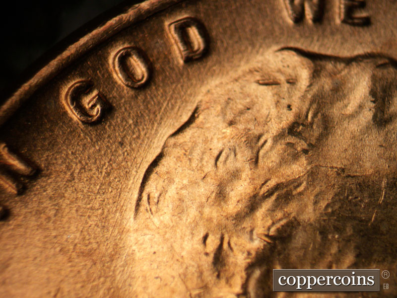 Die-stage B marker on 1954D•1MM•036 (1954 Repunched Mint Mark).
