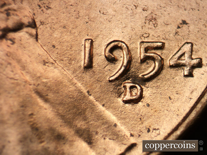 Die-stage B marker on 1954D•1MM•037 (1954 Repunched Mint Mark).