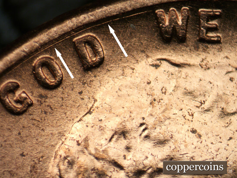 Die-stage B marker on 1954D•1MM•037 (1954 Repunched Mint Mark).