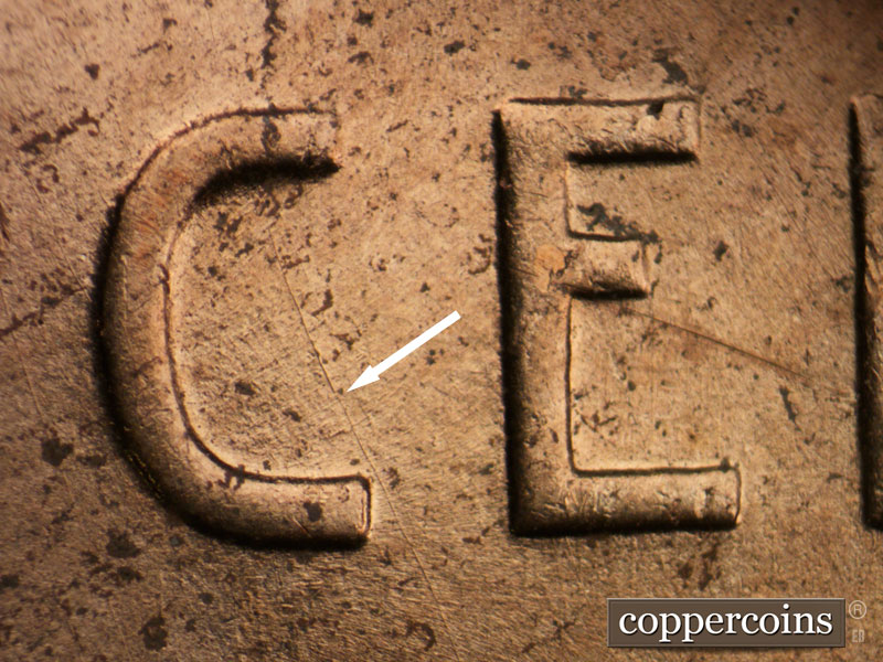 Die-stage B marker on 1954D•1MM•037 (1954 Repunched Mint Mark).