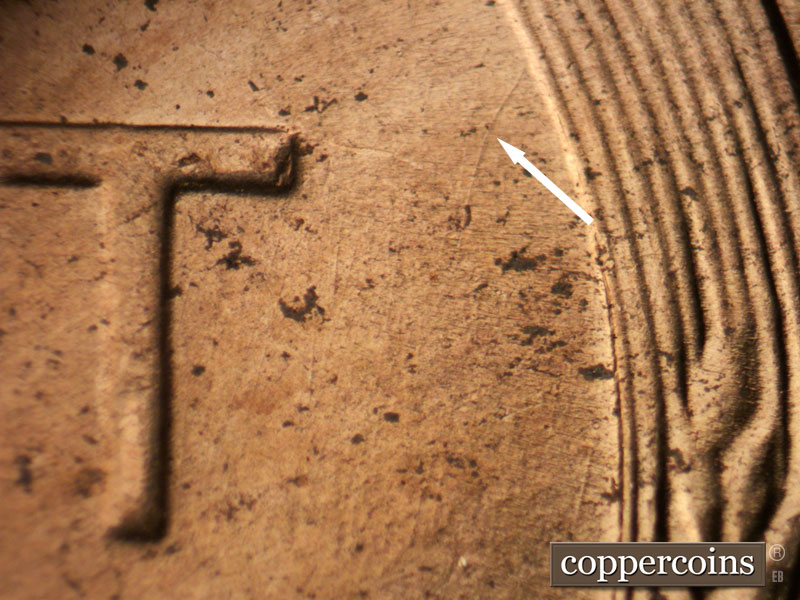 Die-stage B marker on 1954D•1MM•037 (1954 Repunched Mint Mark).