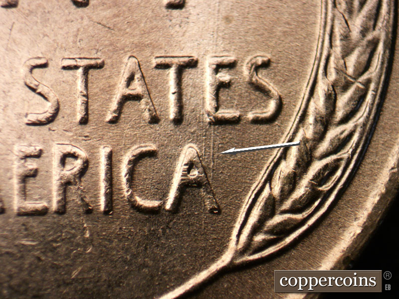 Die-stage B marker on 1954D•1MM•038 (1954 Repunched Mint Mark).