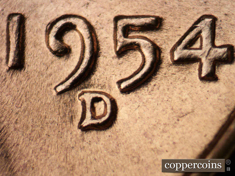 1954 Lincoln cent obverse, CopperCoins die 1954D•1MM•039.