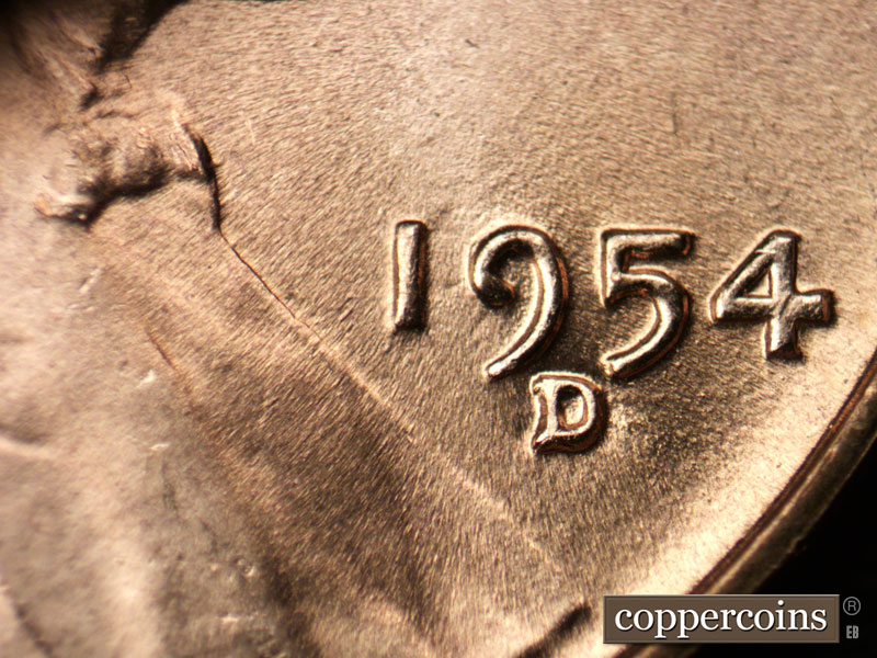 Die-stage B marker on 1954D•1MM•039 (1954 Repunched Mint Mark).