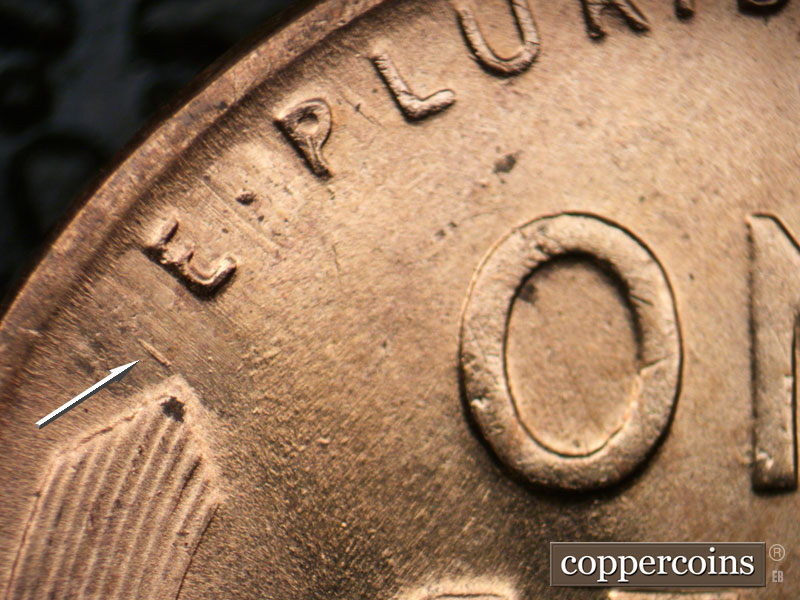 Die-stage B marker on 1954D•1MM•039 (1954 Repunched Mint Mark).