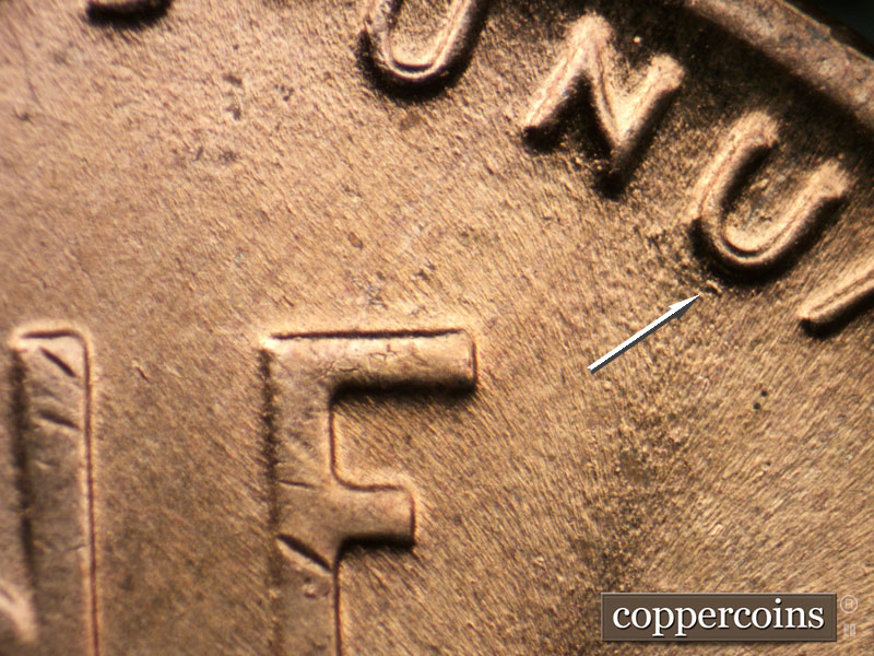Die-stage B marker on 1954D•1MM•039 (1954 Repunched Mint Mark).