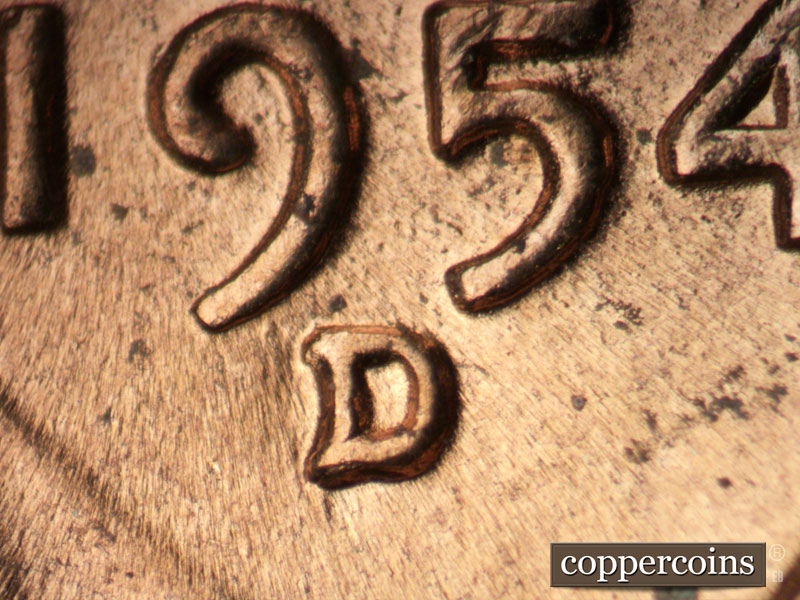 1954 Lincoln cent obverse, CopperCoins die 1954D•1MM•040.