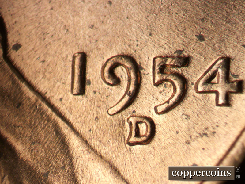 Die-stage B marker on 1954D•1MM•040 (1954 Repunched Mint Mark).