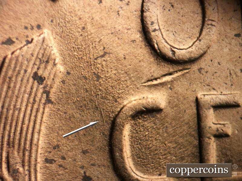 Die-stage B marker on 1954D•1MM•040 (1954 Repunched Mint Mark).