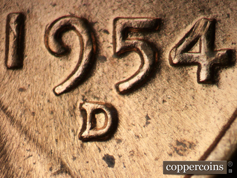Die-stage C marker on 1954D•1MM•041 (1954 Repunched Mint Mark).