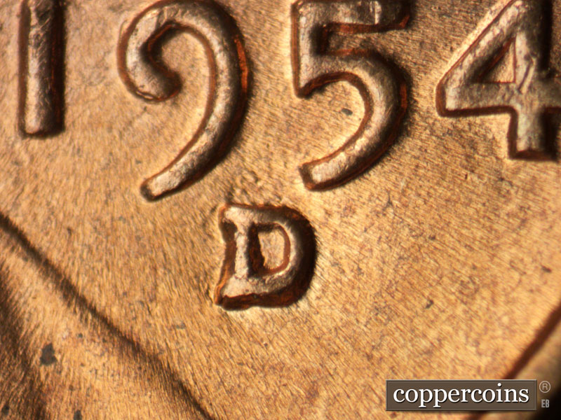 1954 Lincoln cent obverse, CopperCoins die 1954D•1MM•042.