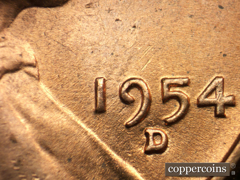 Die-stage B marker on 1954D•1MM•042 (1954 Repunched Mint Mark).