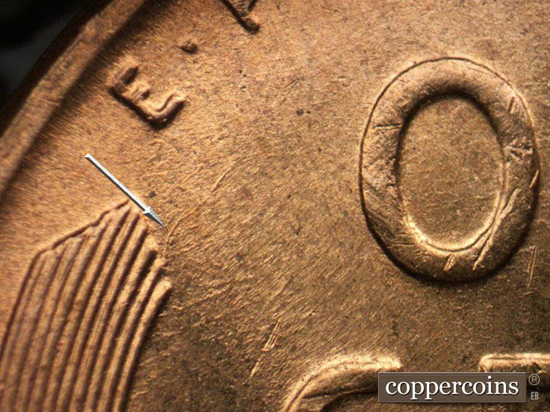 Die-stage B marker on 1954D•1MM•042 (1954 Repunched Mint Mark).