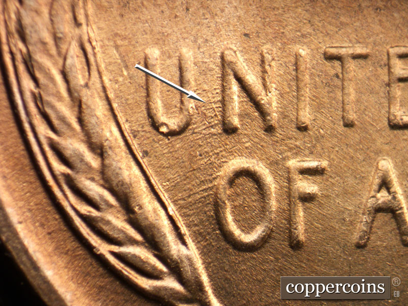 Die-stage B marker on 1954D•1MM•042 (1954 Repunched Mint Mark).