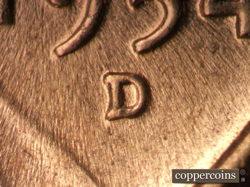1954 Lincoln cent obverse, CopperCoins die 1954D•1MM•043.
