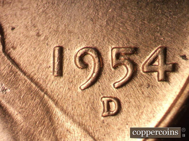 Die-stage B marker on 1954D•1MM•043 (1954 Repunched Mint Mark).