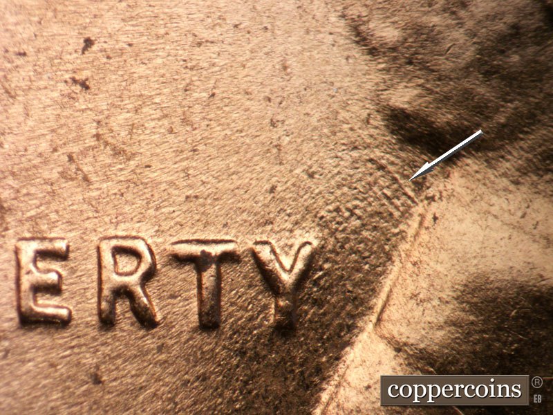Die-stage B marker on 1954D•1MM•043 (1954 Repunched Mint Mark).