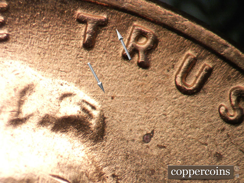 Die-stage B marker on 1954D•1MM•043 (1954 Repunched Mint Mark).