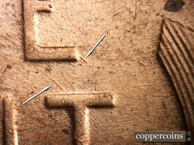 Die-stage B marker on 1954D•1MM•043 (1954 Repunched Mint Mark).