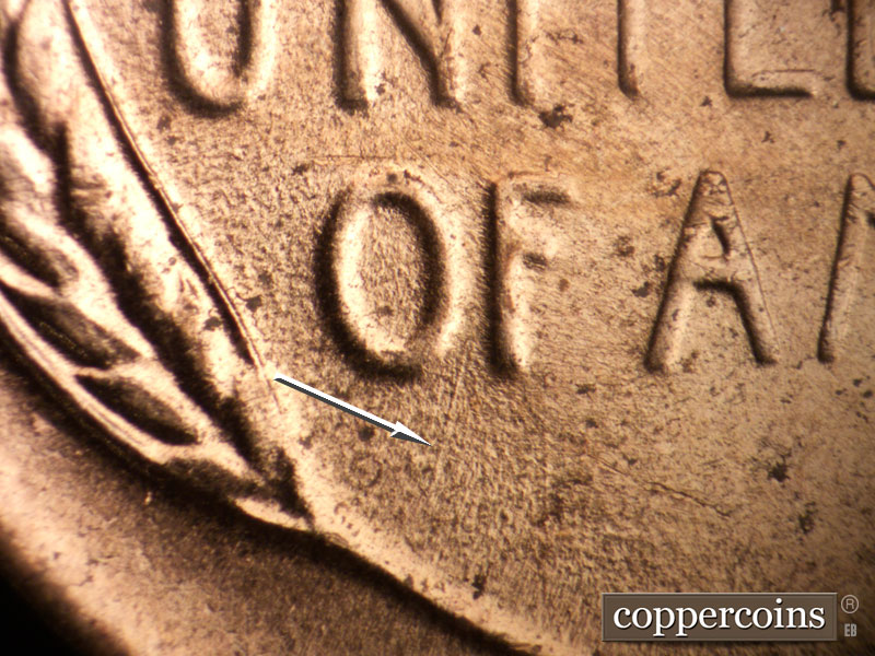 Die-stage B marker on 1954D•1MM•043 (1954 Repunched Mint Mark).
