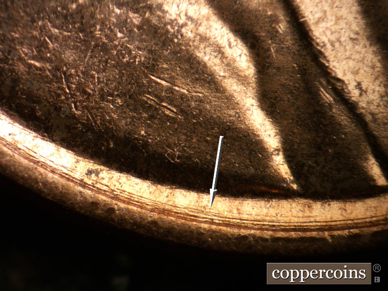 Die-stage B marker on 1954D•1MM•044 (1954 Repunched Mint Mark).